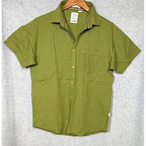 New Lee Cooper Originals Shirt Men M Short Sleeve Linen Olive Contemporary Fit